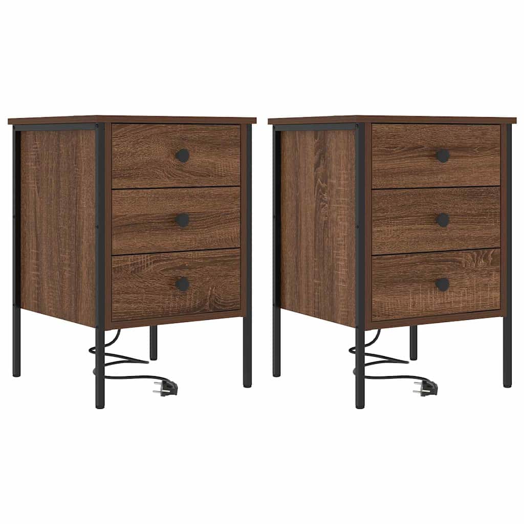 Nachtkastje 2 pcs Bruin Eiken 42 x 41 x 61 cm Bewerkt hout is nu te koop bij PeponiXL, paradijselijk wonen!