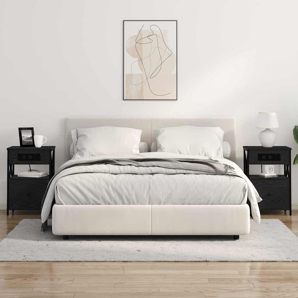 Nachtkastje 2 pcs Zwart Eiken 40 x 31 x 60 cm Bewerkt hout is nu te koop bij PeponiXL, paradijselijk wonen!