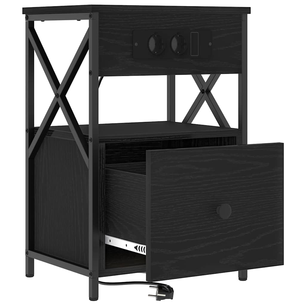 Nachtkastje 2 pcs Zwart Eiken 40 x 31 x 60 cm Bewerkt hout is nu te koop bij PeponiXL, paradijselijk wonen!