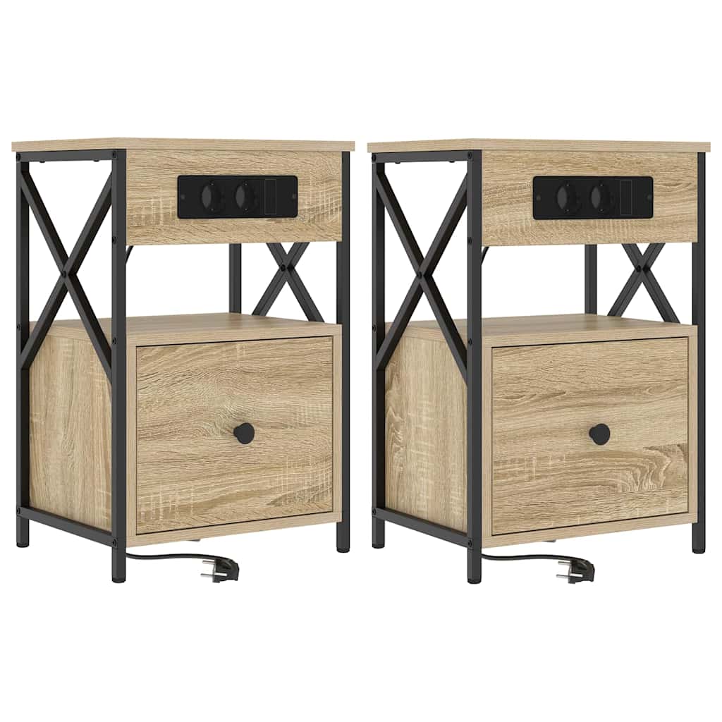 Nachtkastje 2 pcs Sonoma Eiken 40 x 31 x 60 cm Bewerkt hout is nu te koop bij PeponiXL, paradijselijk wonen!