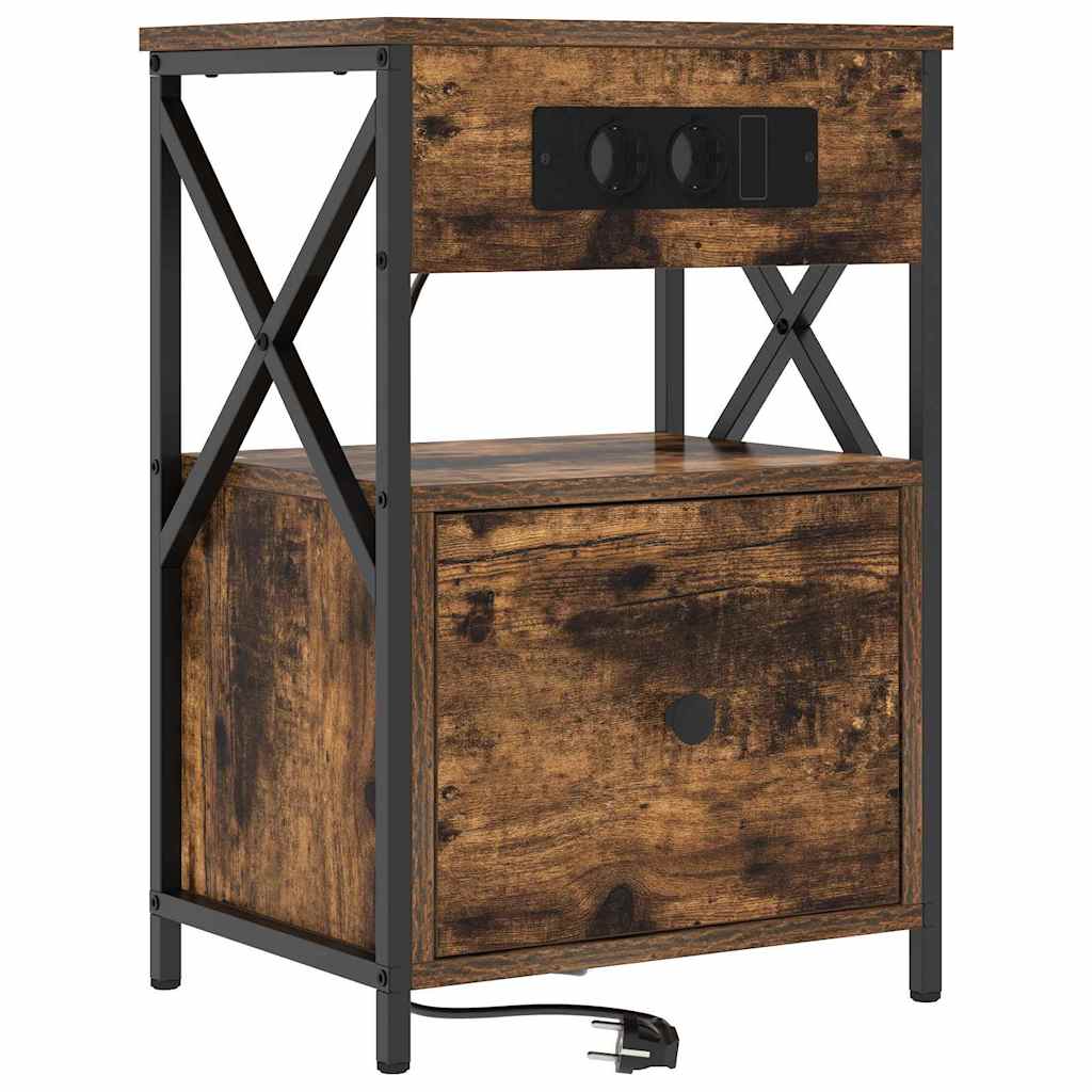 Nachtkastje met lade Gerookt eiken 40 x 31 x 60 cm Bewerkt hout is nu te koop bij PeponiXL, paradijselijk wonen!