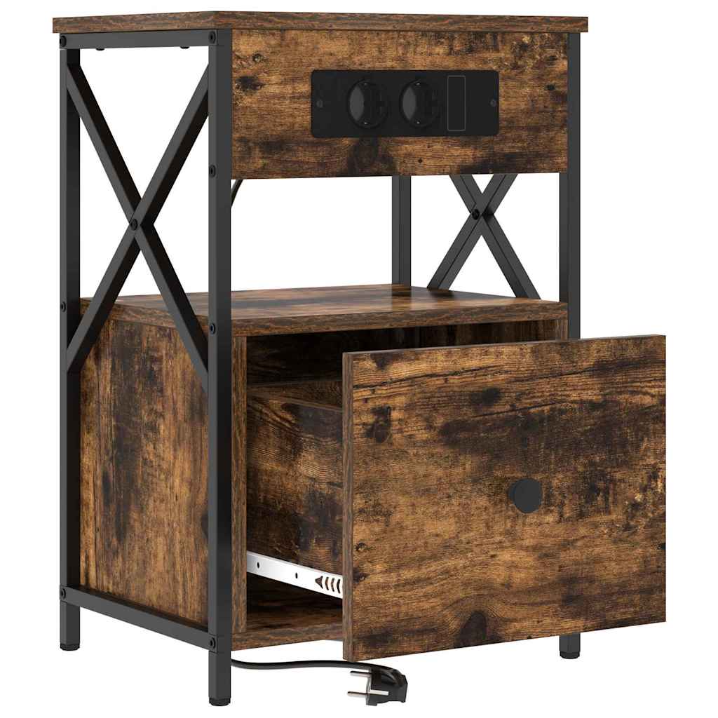 Nachtkastje met lade Gerookt eiken 40 x 31 x 60 cm Bewerkt hout is nu te koop bij PeponiXL, paradijselijk wonen!