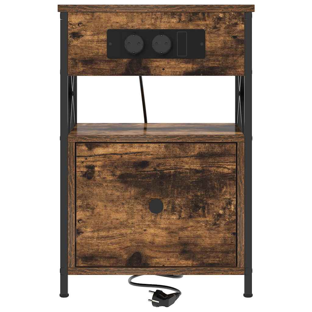 Nachtkastje met lade Gerookt eiken 40 x 31 x 60 cm Bewerkt hout is nu te koop bij PeponiXL, paradijselijk wonen!