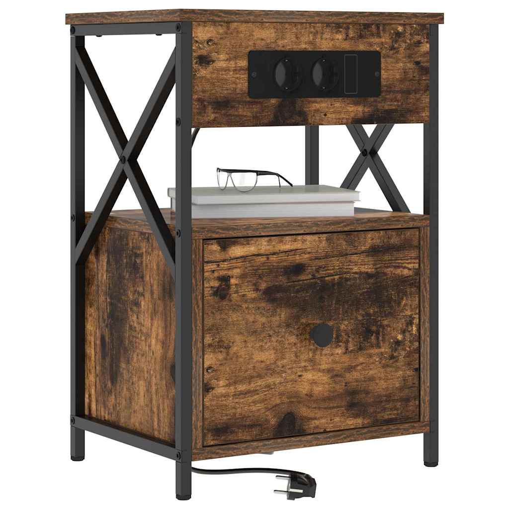 Nachtkastje met lade Gerookt eiken 40 x 31 x 60 cm Bewerkt hout is nu te koop bij PeponiXL, paradijselijk wonen!