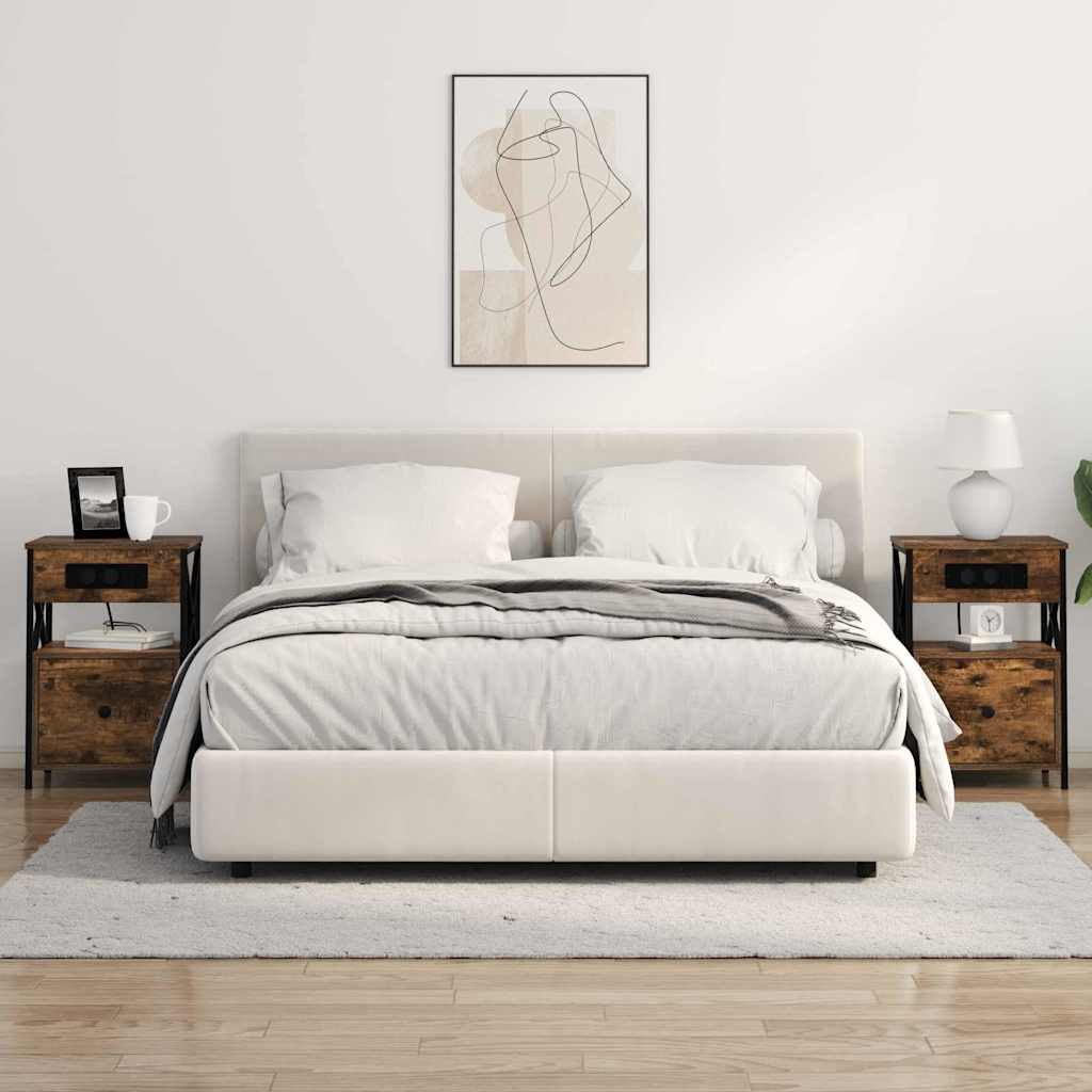 Nachtkastje 2 pcs Gerookt eiken 40 x 31 x 60 cm Bewerkt hout is nu te koop bij PeponiXL, paradijselijk wonen!