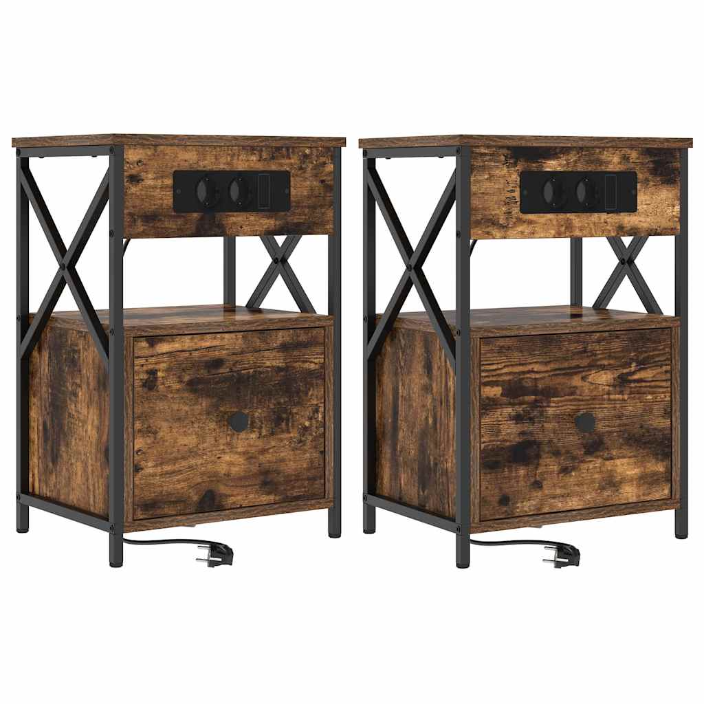 Nachtkastje 2 pcs Gerookt eiken 40 x 31 x 60 cm Bewerkt hout is nu te koop bij PeponiXL, paradijselijk wonen!