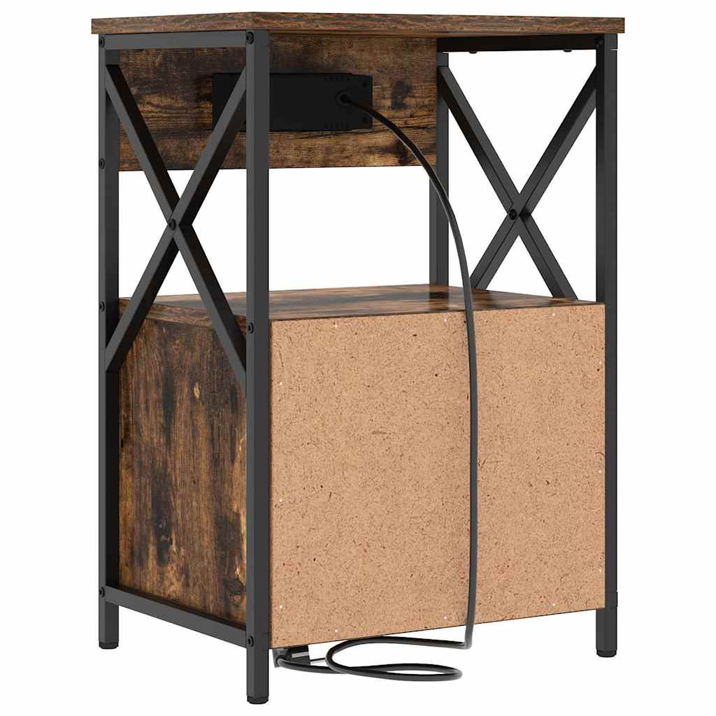 Nachtkastje 2 pcs Gerookt eiken 40 x 31 x 60 cm Bewerkt hout is nu te koop bij PeponiXL, paradijselijk wonen!