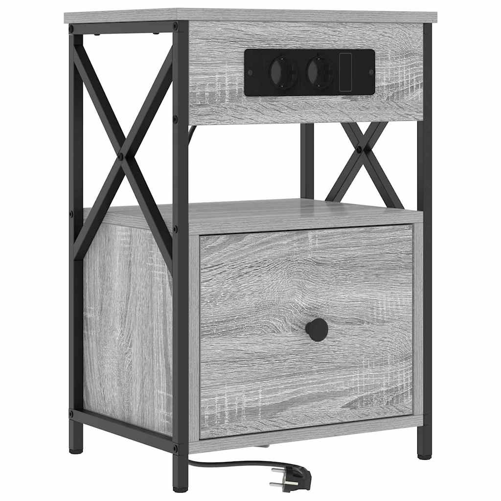 Nachtkastje met lade Grijs Sonoma 40 x 31 x 60 cm Bewerkt hout is nu te koop bij PeponiXL, paradijselijk wonen!
