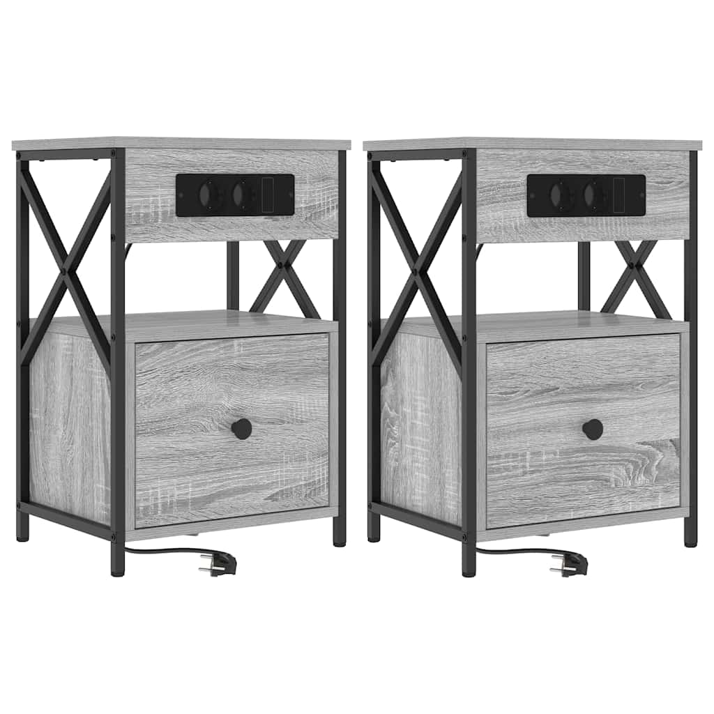 Nachtkastje 2 pcs Grijs Sonoma 40 x 31 x 60 cm Bewerkt hout is nu te koop bij PeponiXL, paradijselijk wonen!