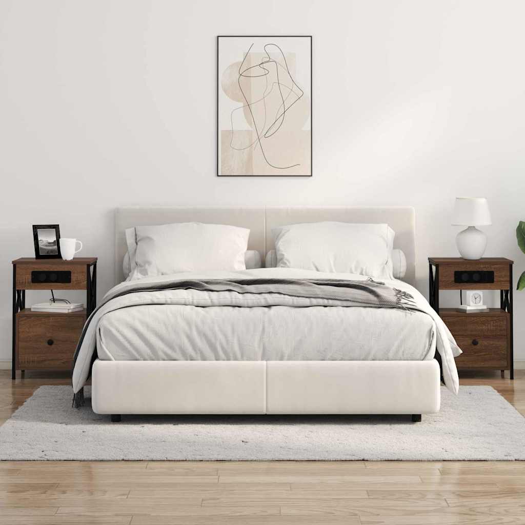 Nachtkastje met lade Bruin Eiken 40 x 31 x 60 cm Bewerkt hout is nu te koop bij PeponiXL, paradijselijk wonen!