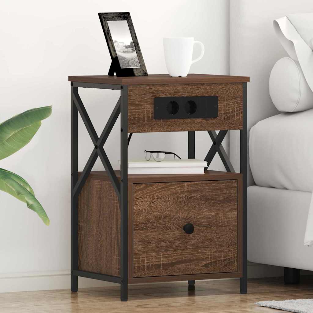 Nachtkastje 2 pcs Bruin Eiken 40 x 31 x 60 cm Bewerkt hout is nu te koop bij PeponiXL, paradijselijk wonen!