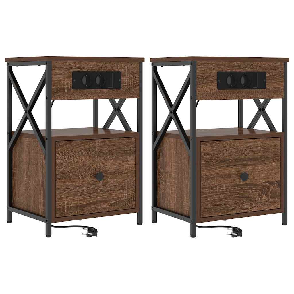 Nachtkastje 2 pcs Bruin Eiken 40 x 31 x 60 cm Bewerkt hout is nu te koop bij PeponiXL, paradijselijk wonen!