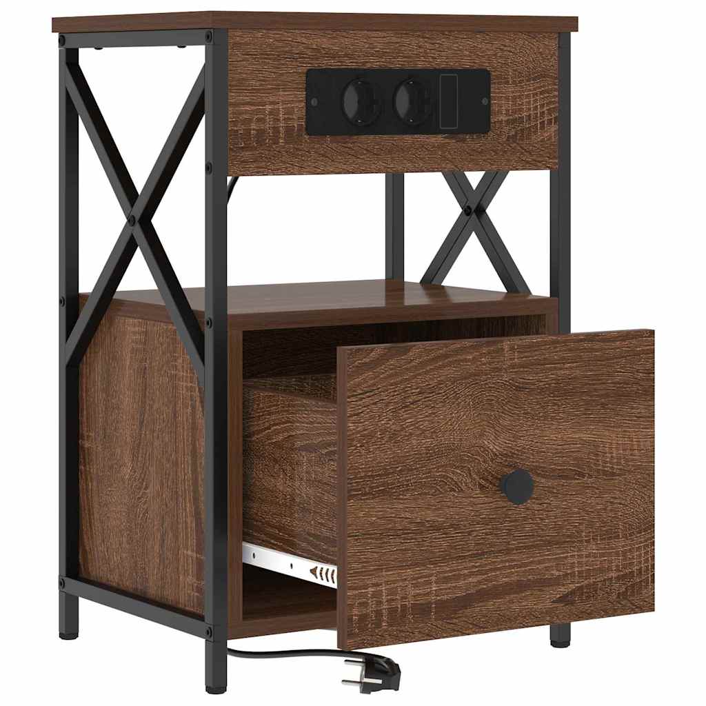 Nachtkastje 2 pcs Bruin Eiken 40 x 31 x 60 cm Bewerkt hout is nu te koop bij PeponiXL, paradijselijk wonen!