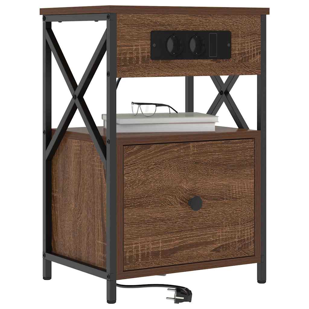 Nachtkastje 2 pcs Bruin Eiken 40 x 31 x 60 cm Bewerkt hout is nu te koop bij PeponiXL, paradijselijk wonen!