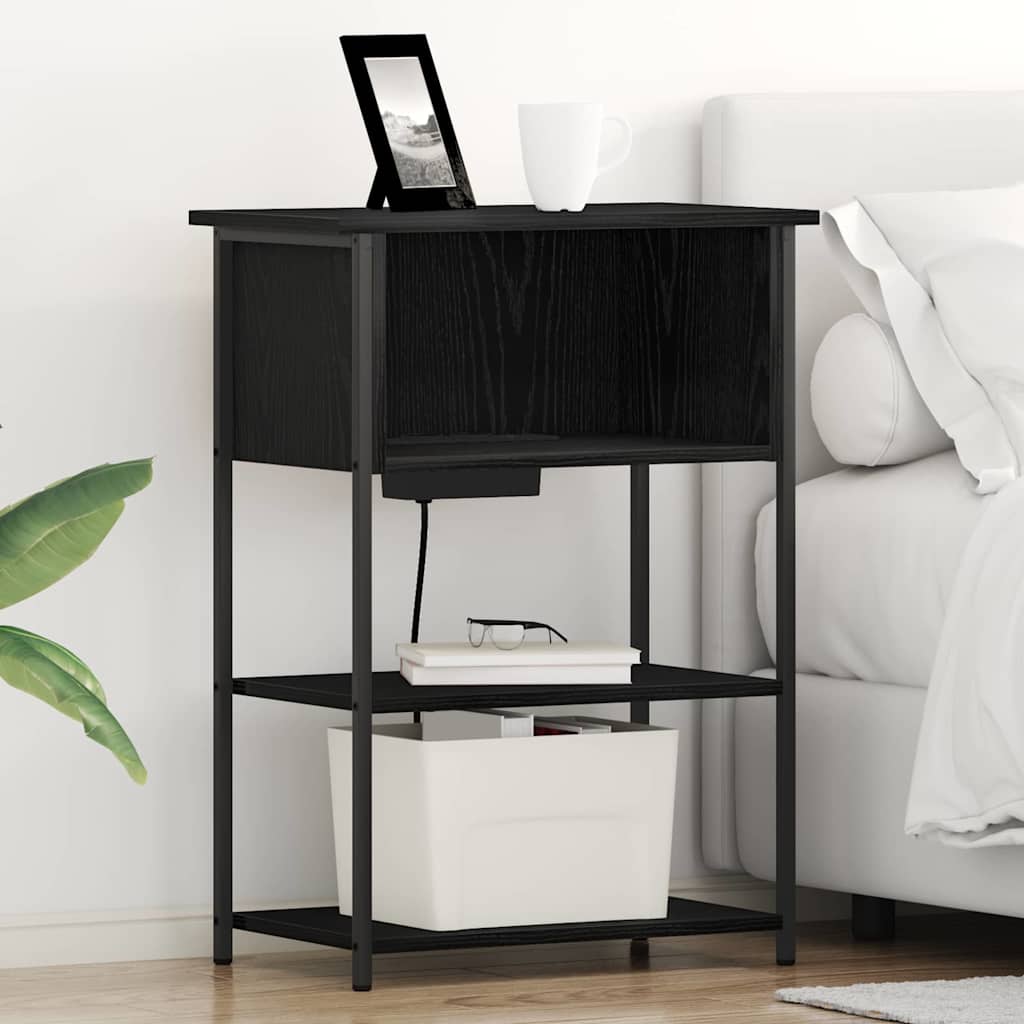 Nachtkastje Zwart Eiken 55 x 31 x 76 cm Bewerkt hout is nu te koop bij PeponiXL, paradijselijk wonen!