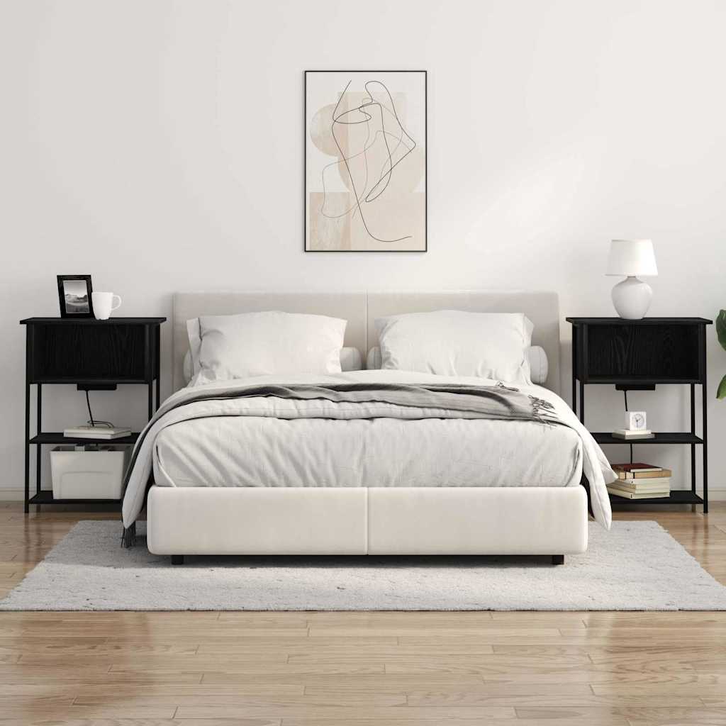 Nachtkastje Zwart Eiken 55 x 31 x 76 cm Bewerkt hout is nu te koop bij PeponiXL, paradijselijk wonen!