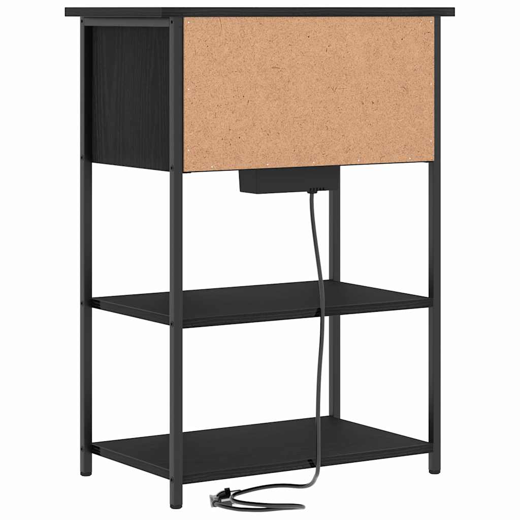 Nachtkastje Zwart Eiken 55 x 31 x 76 cm Bewerkt hout is nu te koop bij PeponiXL, paradijselijk wonen!