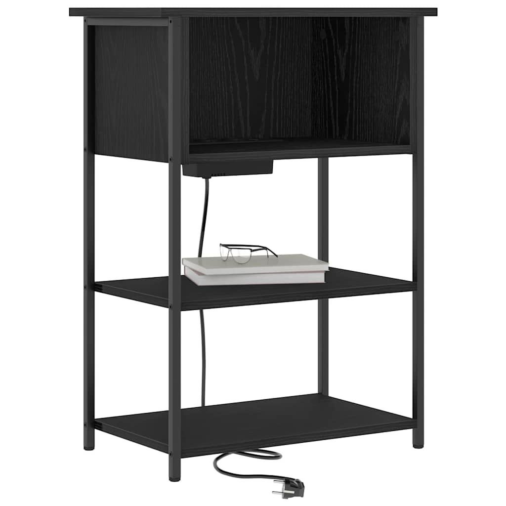 Nachtkastje Zwart Eiken 55 x 31 x 76 cm Bewerkt hout is nu te koop bij PeponiXL, paradijselijk wonen!