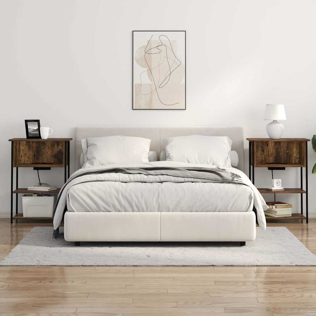 Nachtkastje Gerookt eiken 55 x 31 x 76 cm Bewerkt hout is nu te koop bij PeponiXL, paradijselijk wonen!