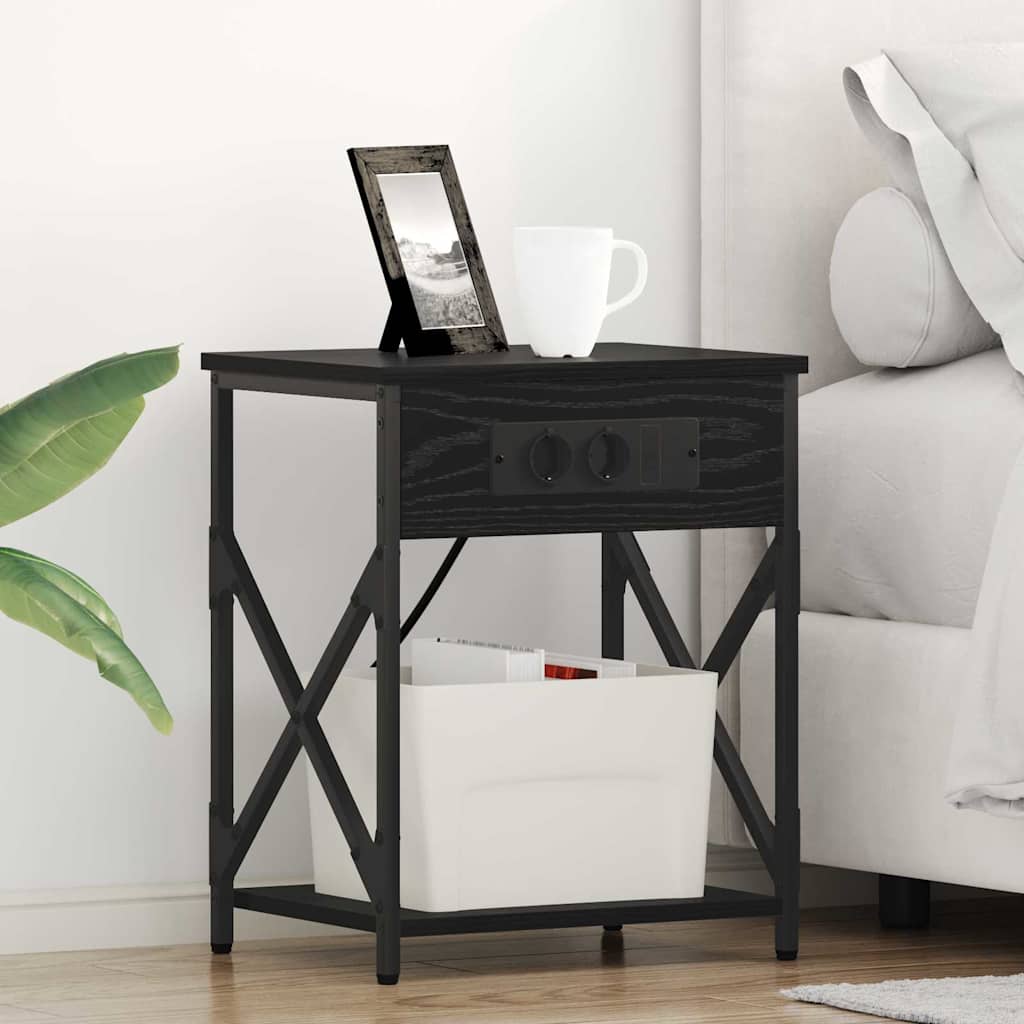 Nachtkastje 2 pcs Zwart Eiken 41 x 31 x 51 cm Bewerkt hout is nu te koop bij PeponiXL, paradijselijk wonen!