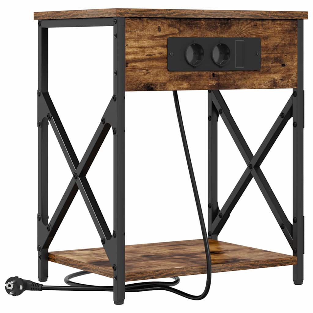 Nachtkastje Gerookt eiken 41 x 31 x 51 cm Bewerkt hout is nu te koop bij PeponiXL, paradijselijk wonen!