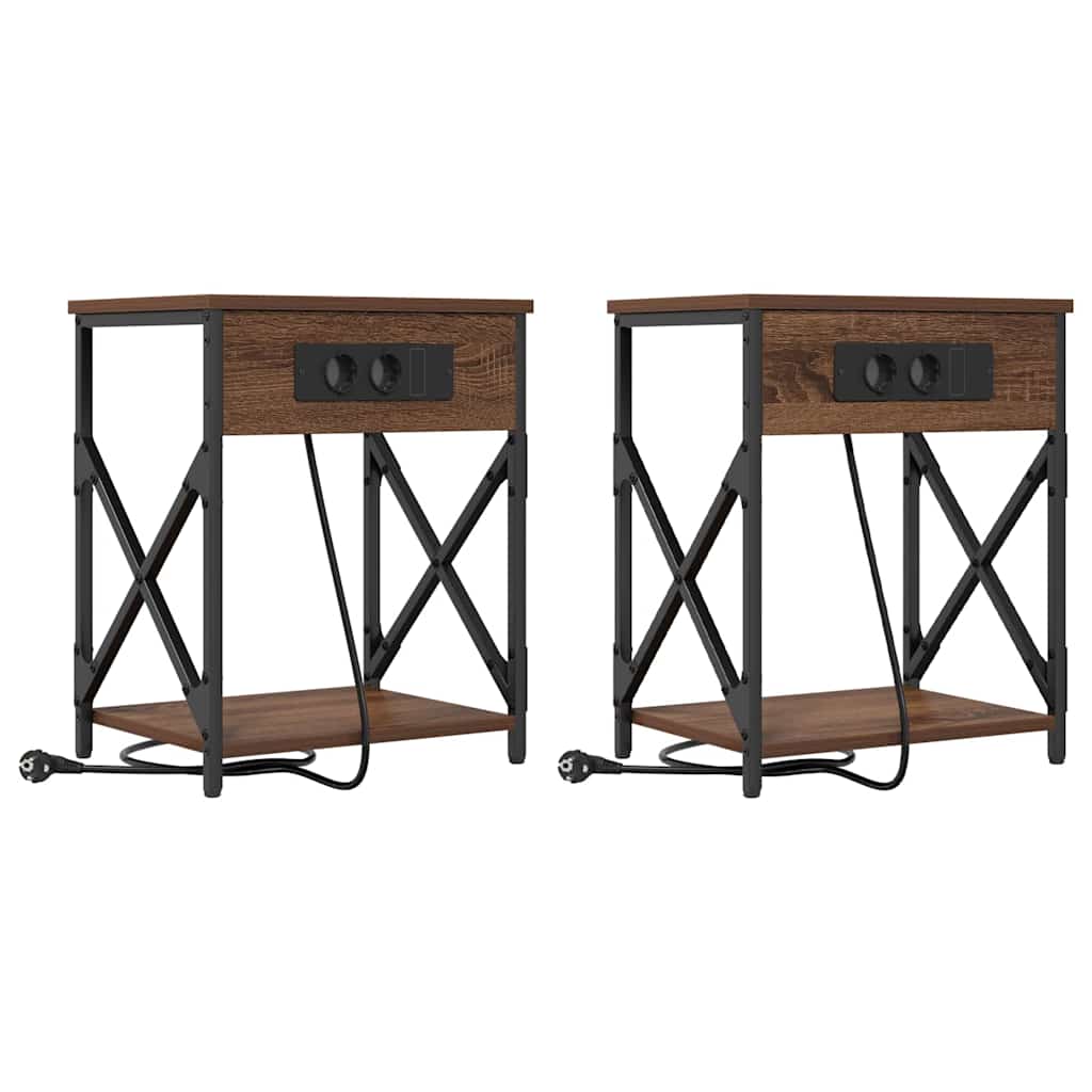 Nachtkastje 2 pcs Bruin Eiken 41 x 31 x 51 cm Bewerkt hout is nu te koop bij PeponiXL, paradijselijk wonen!