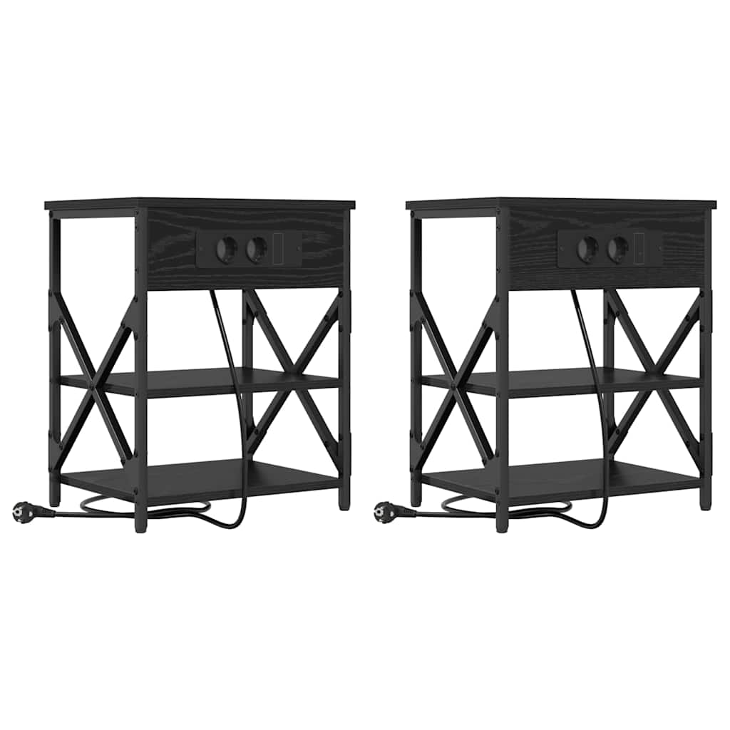 Nachtkastje 2 pcs Zwart Eiken 41 x 31 x 51 cm Bewerkt hout is nu te koop bij PeponiXL, paradijselijk wonen!