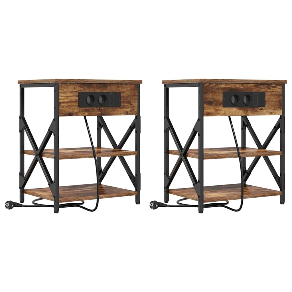 Nachtkastje 2 pcs Gerookt eiken 41 x 31 x 51 cm Bewerkt hout is nu te koop bij PeponiXL, paradijselijk wonen!