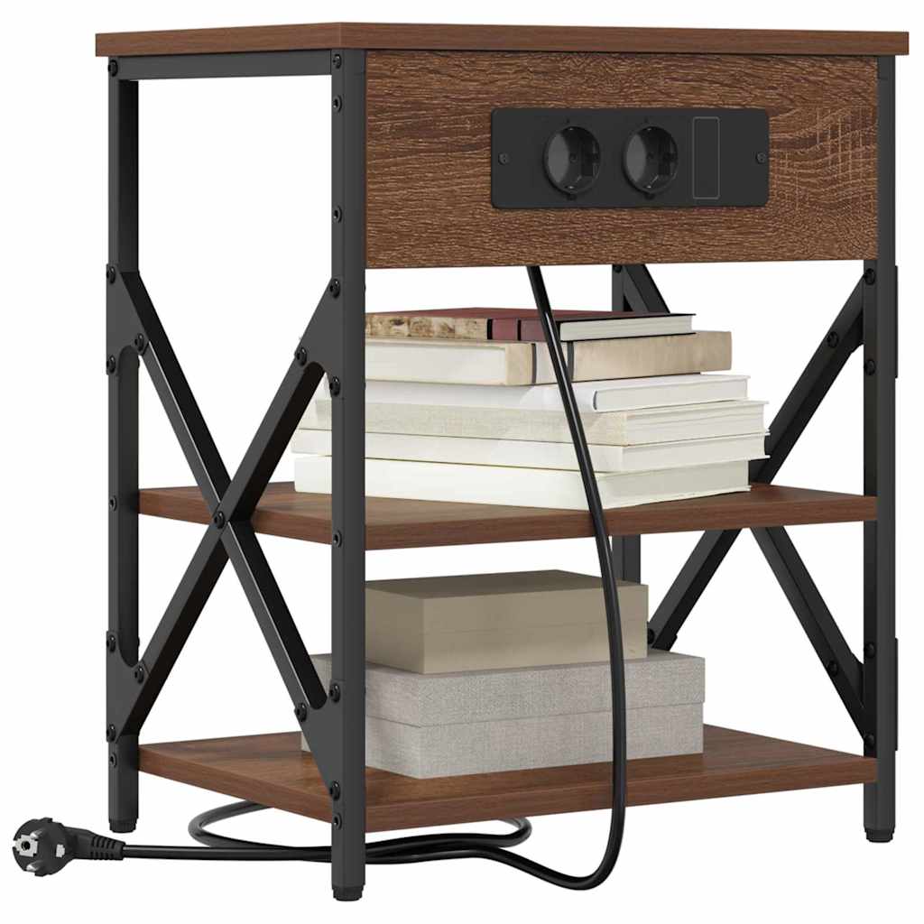 Nachtkastje met plank Bruin Eiken 41 x 31 x 51 cm Bewerkt hout is nu te koop bij PeponiXL, paradijselijk wonen!