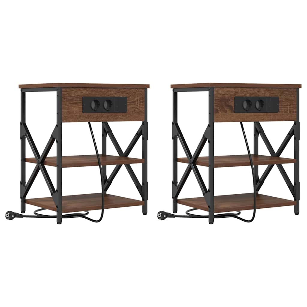 Nachtkastje 2 pcs Bruin Eiken 41 x 31 x 51 cm Bewerkt hout is nu te koop bij PeponiXL, paradijselijk wonen!