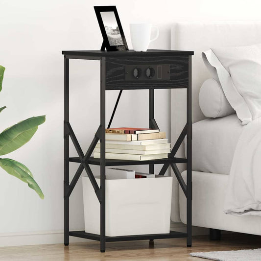 Nachtkastje 2 pcs Zwart Eiken 41 x 31 x 76 cm Bewerkt hout is nu te koop bij PeponiXL, paradijselijk wonen!