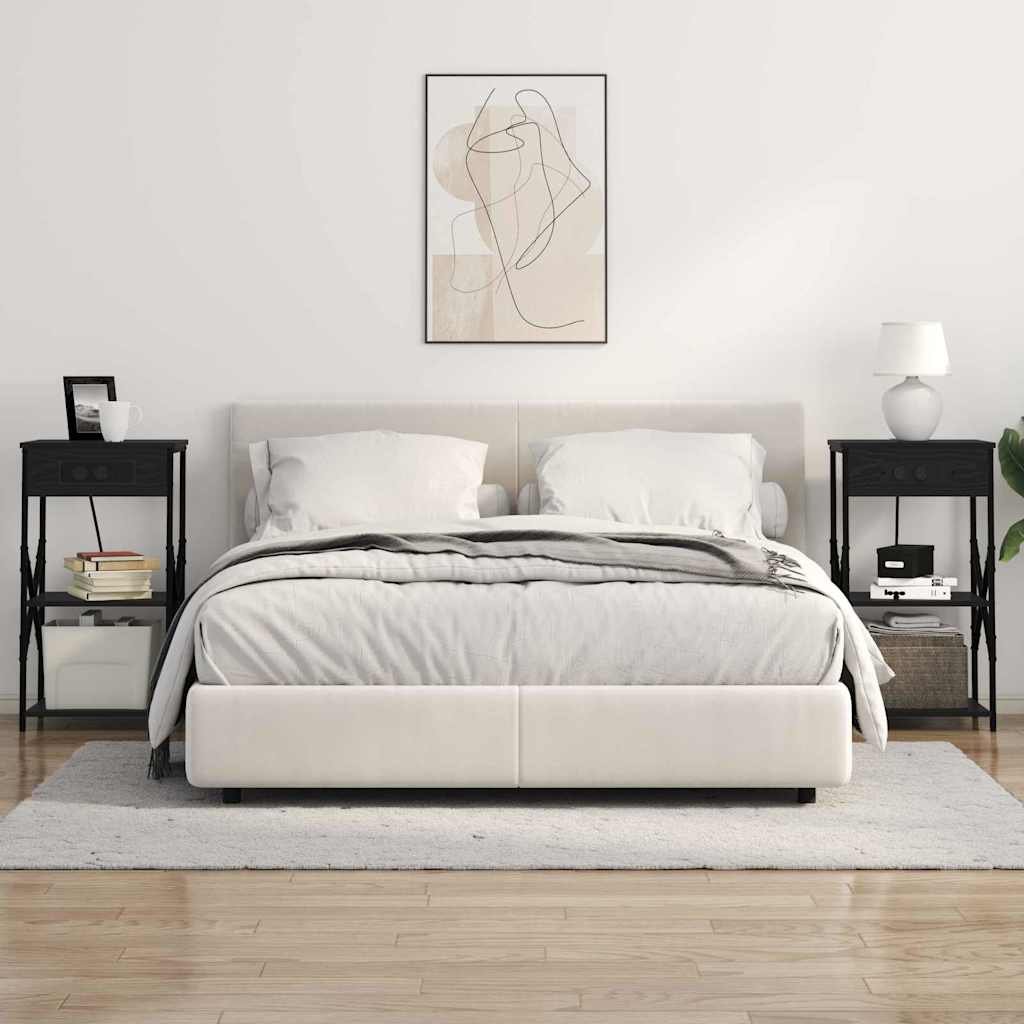Nachtkastje 2 pcs Zwart Eiken 41 x 31 x 76 cm Bewerkt hout is nu te koop bij PeponiXL, paradijselijk wonen!