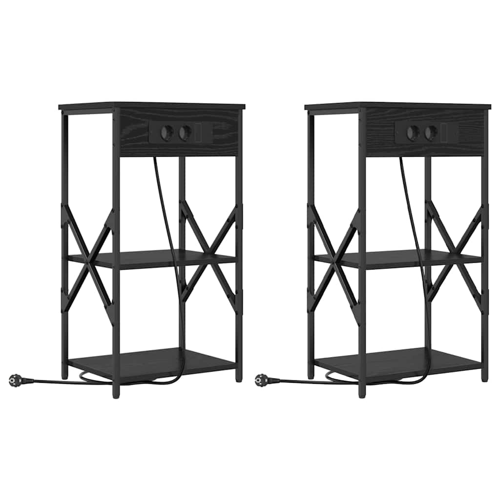 Nachtkastje 2 pcs Zwart Eiken 41 x 31 x 76 cm Bewerkt hout is nu te koop bij PeponiXL, paradijselijk wonen!