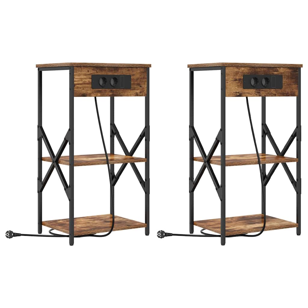 Nachtkastje 2 pcs Gerookt eiken 41 x 31 x 76 cm Bewerkt hout is nu te koop bij PeponiXL, paradijselijk wonen!