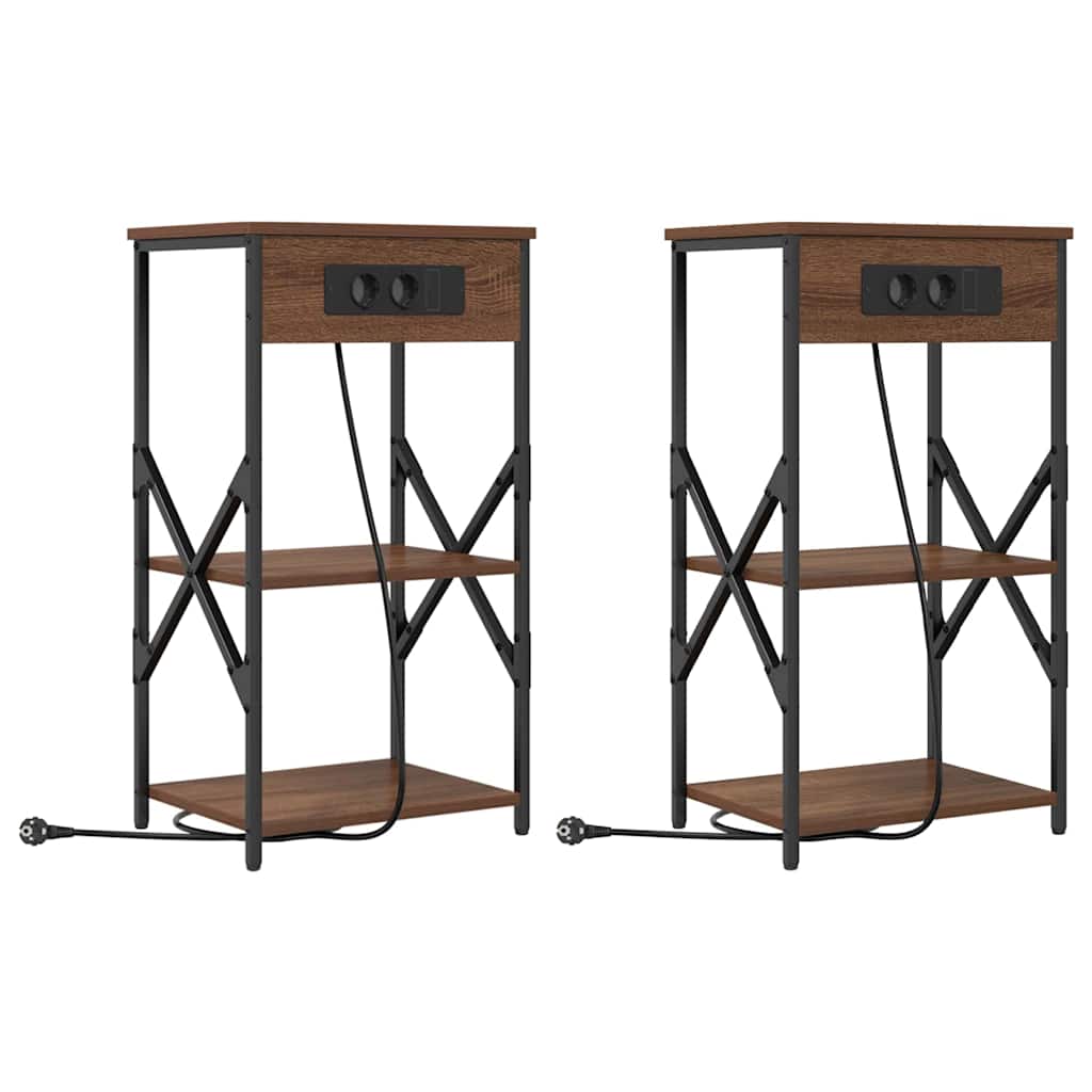 Nachtkastje 2 pcs Bruin Eiken 41 x 31 x 76 cm Bewerkt hout is nu te koop bij PeponiXL, paradijselijk wonen!