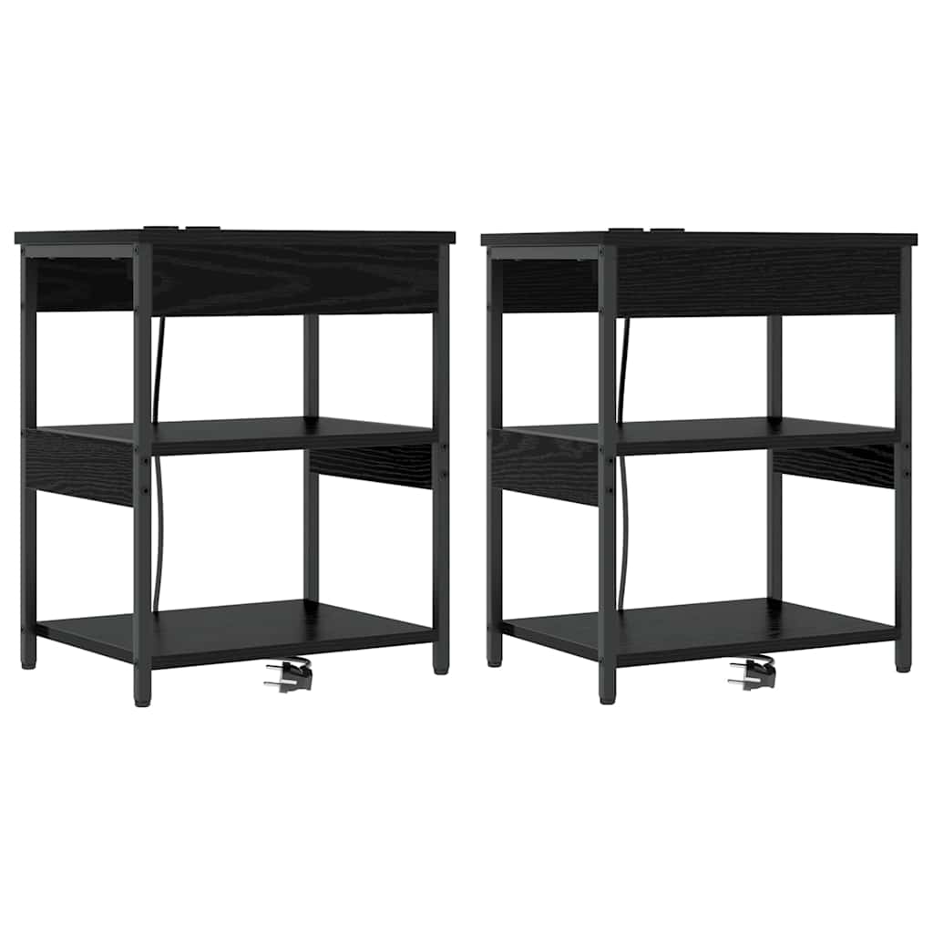 Nachtkastje 2 pcs Zwart Eiken 41 x 31 x 51 cm Bewerkt hout is nu te koop bij PeponiXL, paradijselijk wonen!