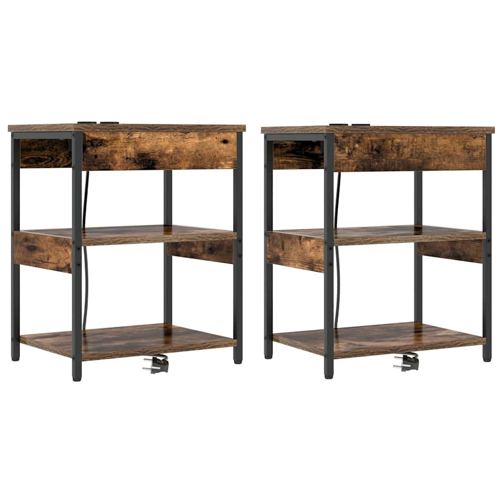 Nachtkastje 2 pcs Gerookt eiken 41 x 31 x 51 cm Bewerkt hout is nu te koop bij PeponiXL, paradijselijk wonen!