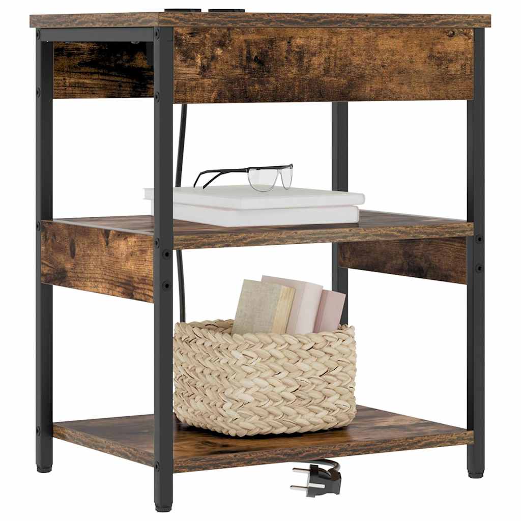 Nachtkastje 2 pcs Gerookt eiken 41 x 31 x 51 cm Bewerkt hout is nu te koop bij PeponiXL, paradijselijk wonen!