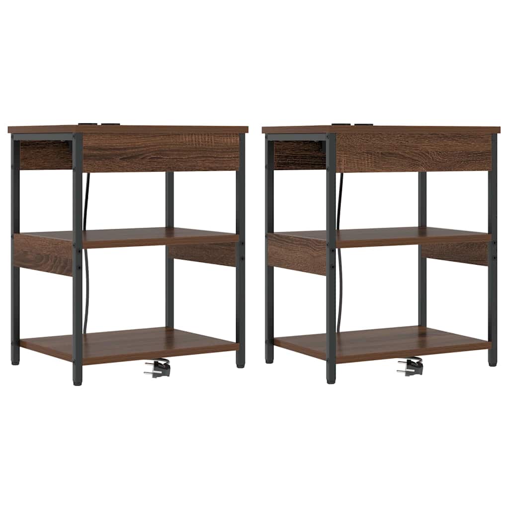 Nachtkastje 2 pcs Bruin Eiken 41 x 31 x 51 cm Bewerkt hout is nu te koop bij PeponiXL, paradijselijk wonen!