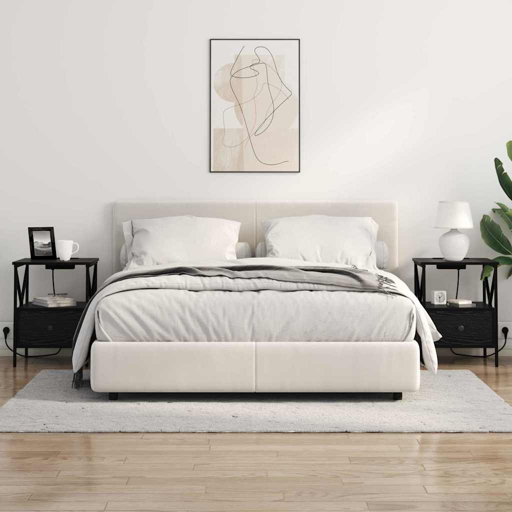 Nachtkastje 2 pcs Zwart Eiken 41,5 x 40,5 x 55 cm Bewerkt hout is nu te koop bij PeponiXL, paradijselijk wonen!