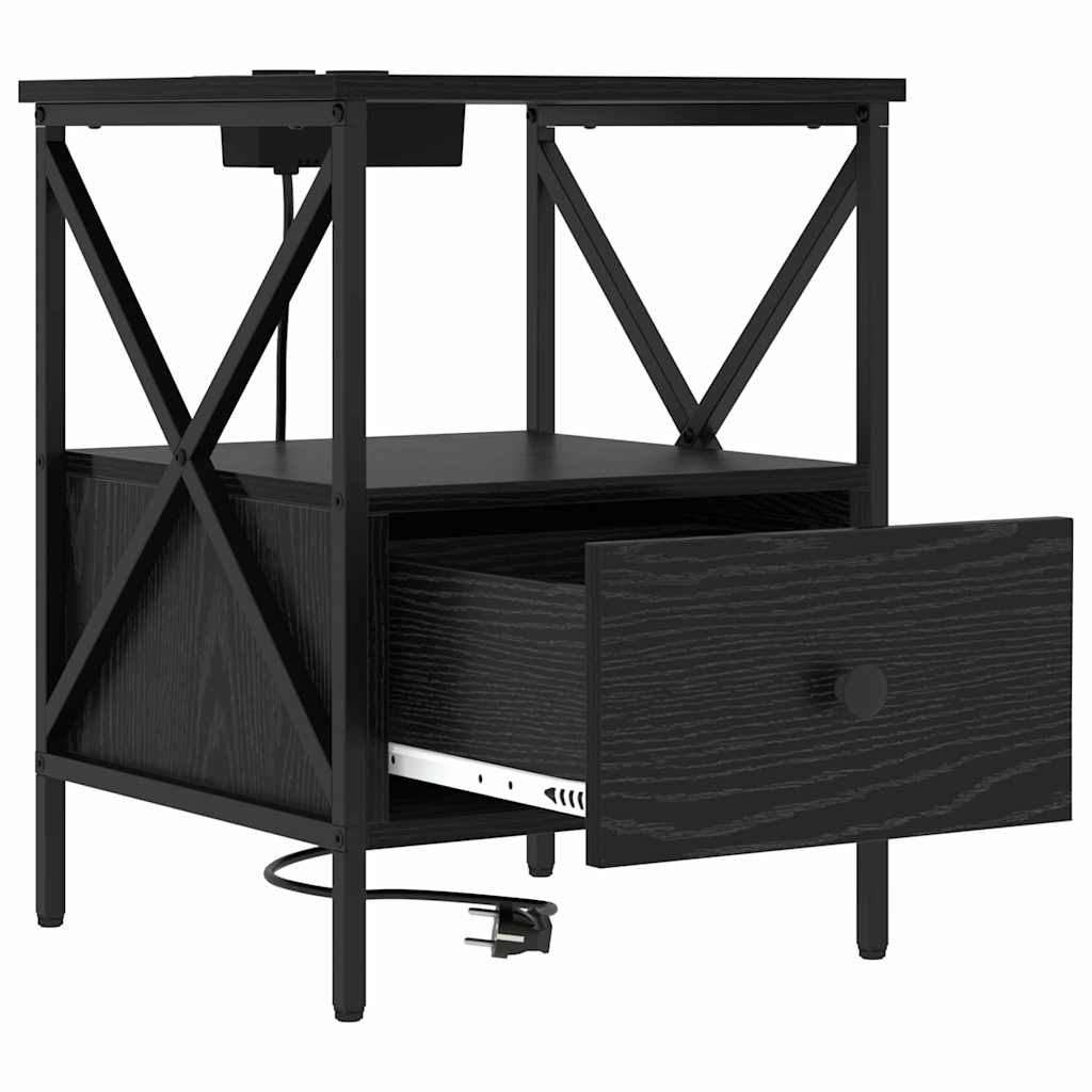 Nachtkastje 2 pcs Zwart Eiken 41,5 x 40,5 x 55 cm Bewerkt hout is nu te koop bij PeponiXL, paradijselijk wonen!