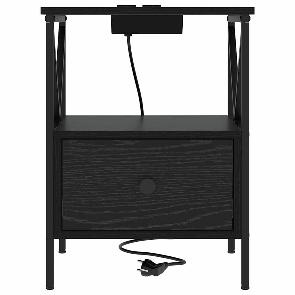 Nachtkastje 2 pcs Zwart Eiken 41,5 x 40,5 x 55 cm Bewerkt hout is nu te koop bij PeponiXL, paradijselijk wonen!