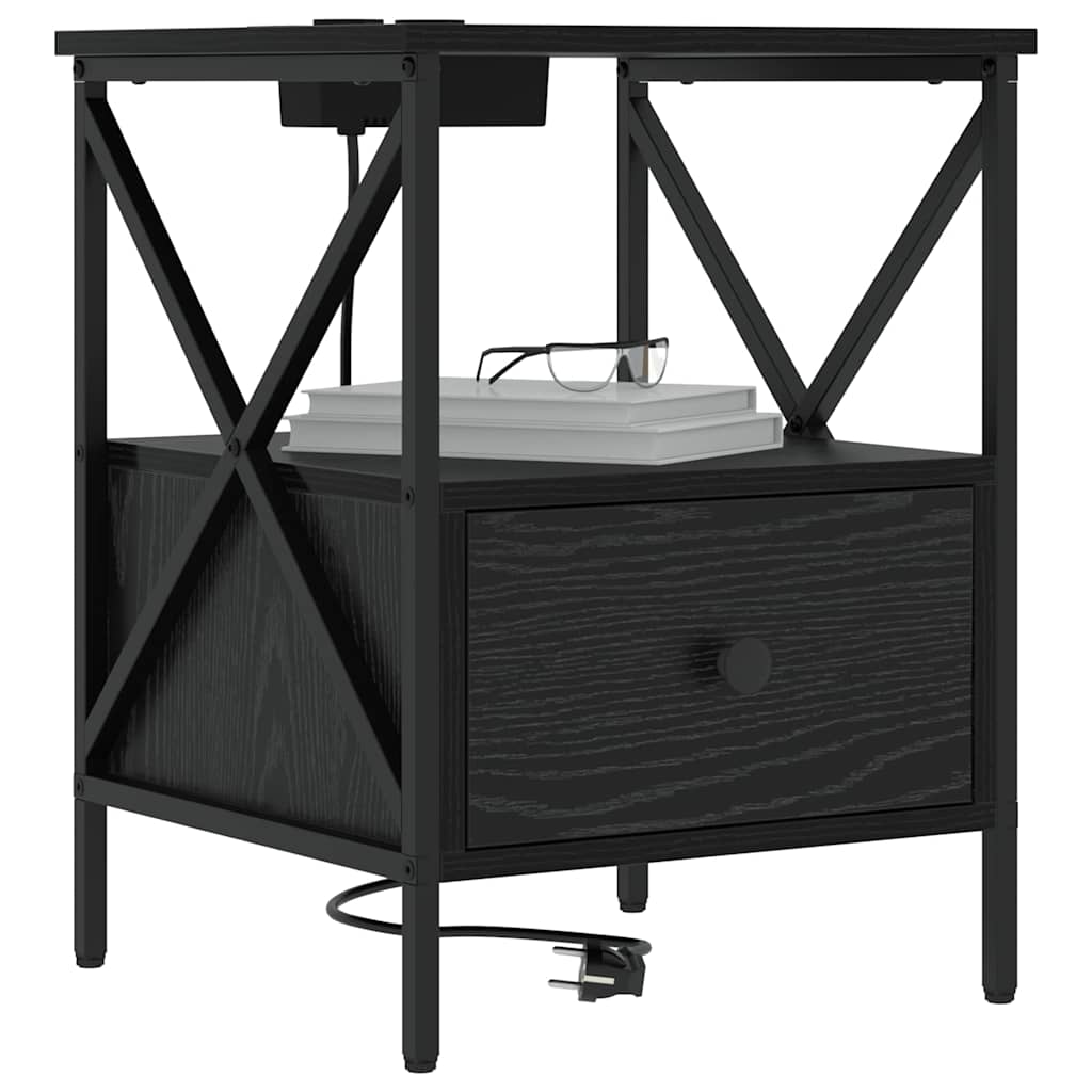 Nachtkastje 2 pcs Zwart Eiken 41,5 x 40,5 x 55 cm Bewerkt hout is nu te koop bij PeponiXL, paradijselijk wonen!