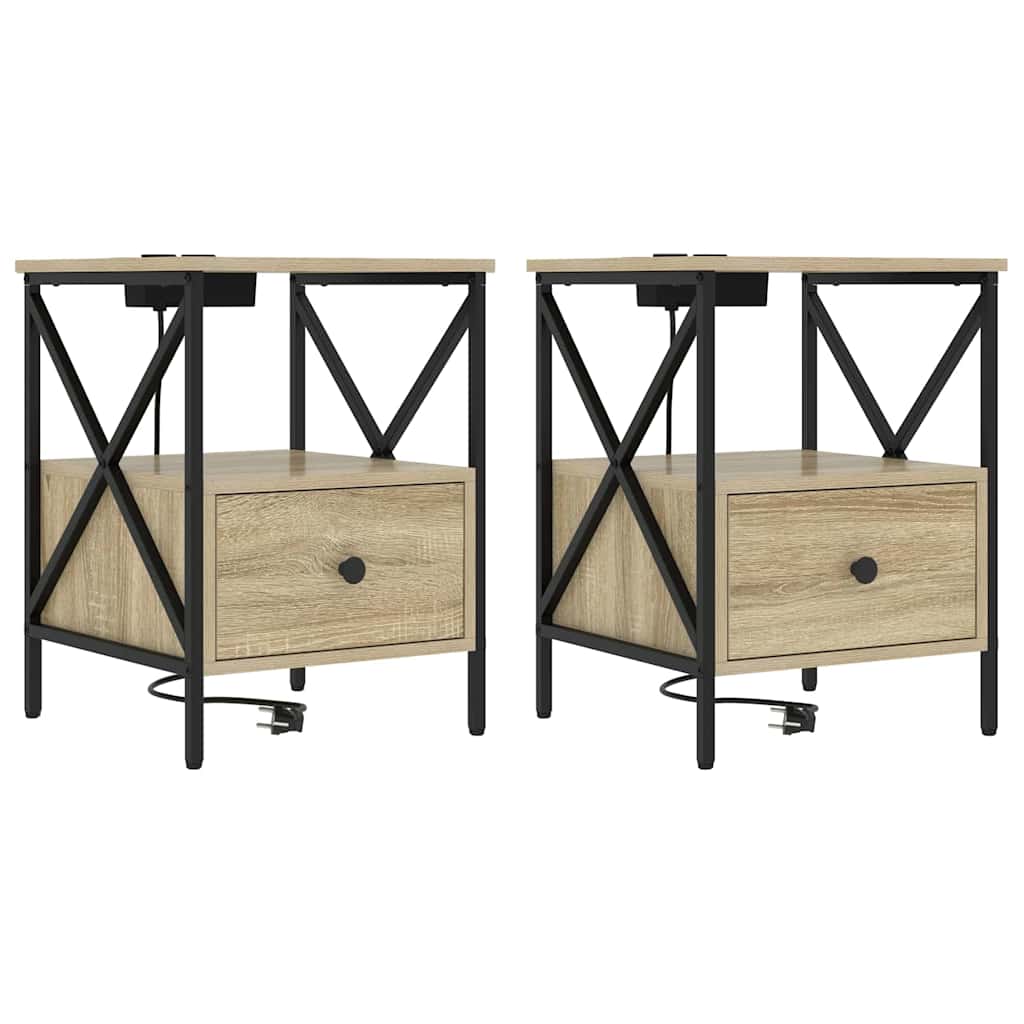 Nachtkastje 2 pcs Sonoma Eiken 41,5 x 40,5 x 55 cm Bewerkt hout is nu te koop bij PeponiXL, paradijselijk wonen!