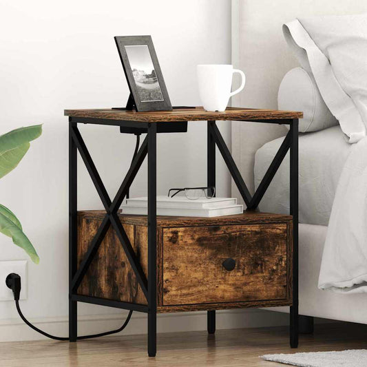 Nachtkastje Gerookt eiken 41,5 x 40,5 x 55 cm Bewerkt hout is nu te koop bij PeponiXL, paradijselijk wonen!