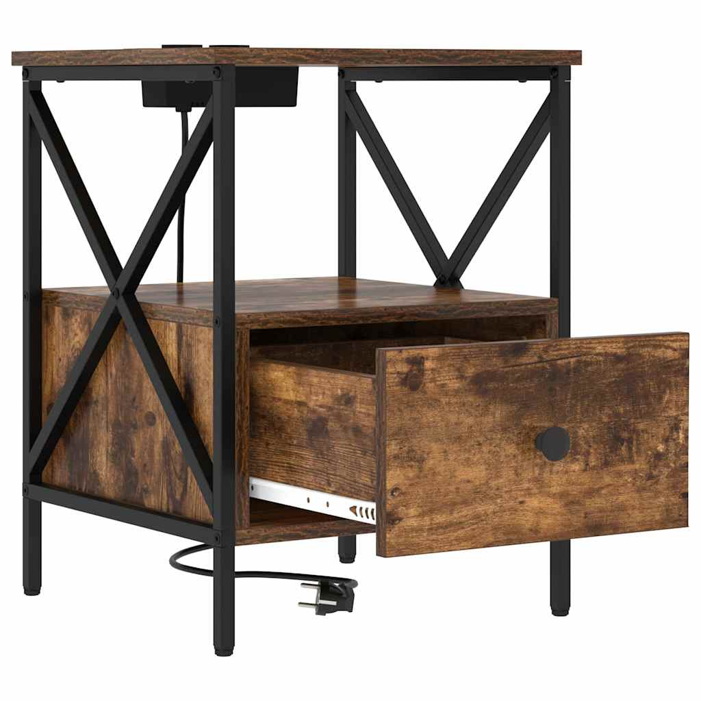 Nachtkastje Gerookt eiken 41,5 x 40,5 x 55 cm Bewerkt hout is nu te koop bij PeponiXL, paradijselijk wonen!