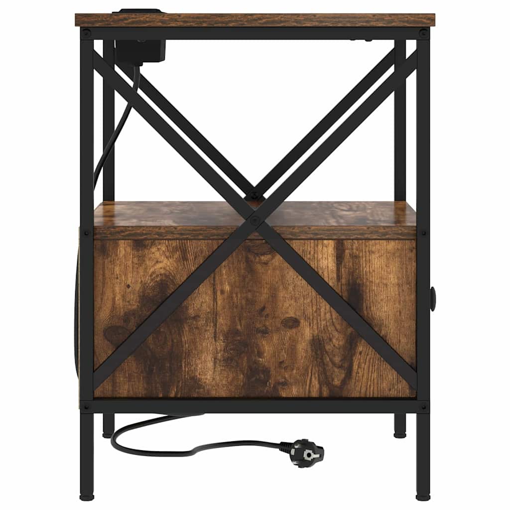 Nachtkastje Gerookt eiken 41,5 x 40,5 x 55 cm Bewerkt hout is nu te koop bij PeponiXL, paradijselijk wonen!