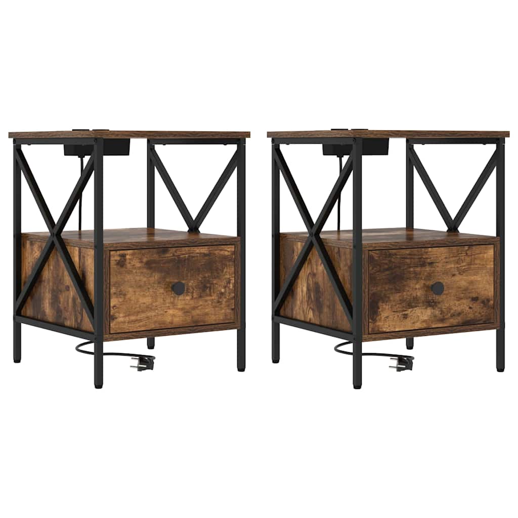 Nachtkastje met lade 2 pcs Gerookt eiken 41,5 x 40,5 x 55 cm is nu te koop bij PeponiXL, paradijselijk wonen!