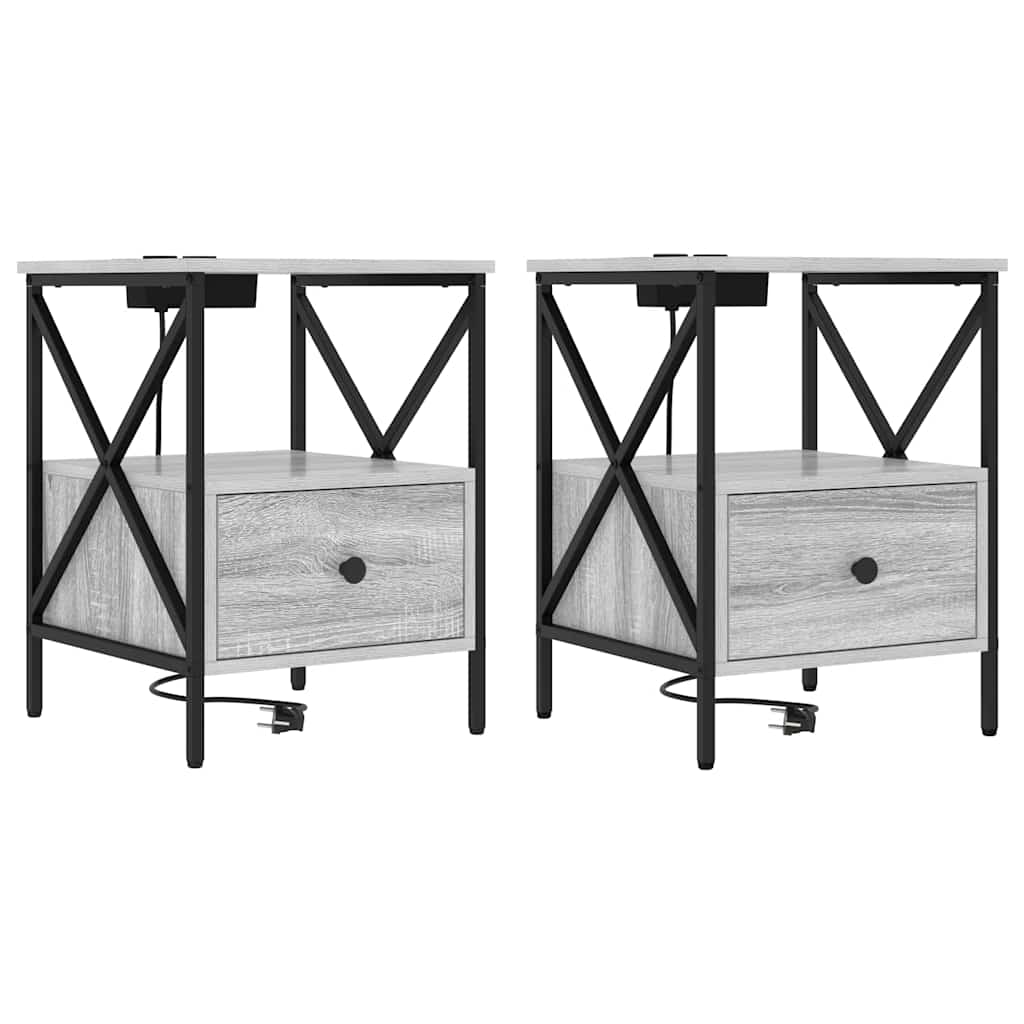 Nachtkastje 2 pcs Grijs Sonoma 41,5 x 40,5 x 55 cm Bewerkt hout is nu te koop bij PeponiXL, paradijselijk wonen!