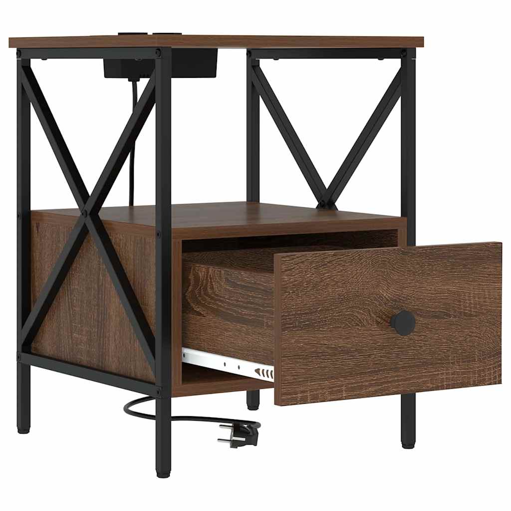 Nachtkastje Bruin Eiken 41,5 x 40,5 x 55 cm Bewerkt hout is nu te koop bij PeponiXL, paradijselijk wonen!